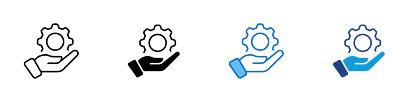 Service Multiple Style Icon Design Vector - Hand holding a gear symbol, representing service delivery, support, and operational assistance