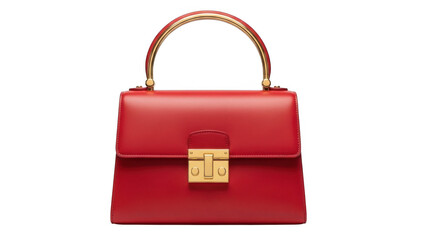 Red leather handbag with gold hardware isolated on transparent background