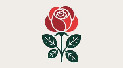 Single red rose with leaves Vector
