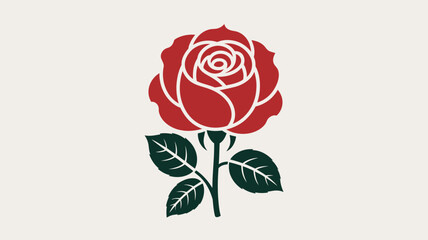 Single red rose with leaves Vector