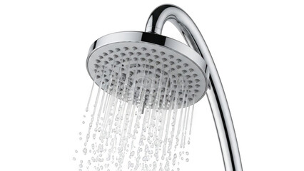 Shower head with water flowing isolated on transparent background