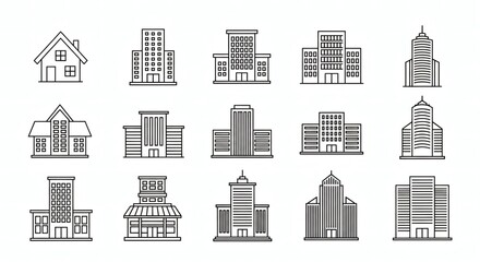 Fototapeta premium Modern city buildings and homes in minimalist line art style