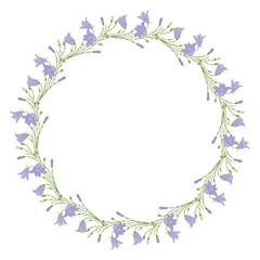 Fototapeta premium Bluebell Botanical Wreath, Spring Floral Frame. Hand drawn Bellflower Ring, Delicate Garden Wreath. Bluebell Border, Elegant Floral for Cards