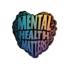 Mental Health Matters Logo in Heart Shape with Rainbow Colors and Brain Texture for Awareness Campaign