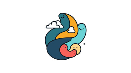 Fototapeta premium Abstract illustration of flowing shapes with cloud elements and subtle colors