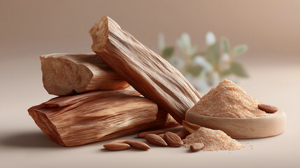 Sandalwood pieces with natural texture, woody perfume ingredient