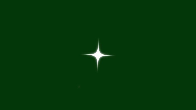 Glowing twinkling star animation with shimmering glitter dust and soft shine effects, white flat vector doodle stars on green screen background 4K
