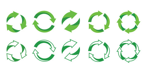 Obraz premium Collection of various styled green recycling symbols, illustrating sustainable practices and environmental protection efforts