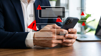 Mobile Security Alert and Data Breach Warning on Smartphone in Business Office.