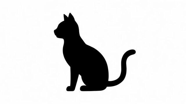 Drawing black contours starting with curved stroke, forming left cat on white canvas, filling shape