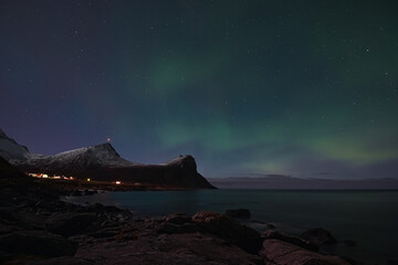 Skydance. Northern Lights on sky at Lofoten islands