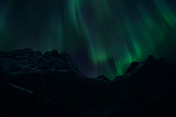 Skydance. Northern Lights on sky at Lofoten islands