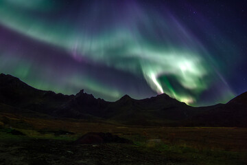 Skydance. Northern Lights on sky at Lofoten islands