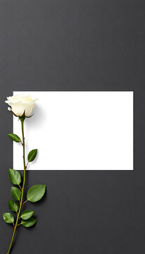 Elegant Blank White Paper with White Rose on Dark Background
