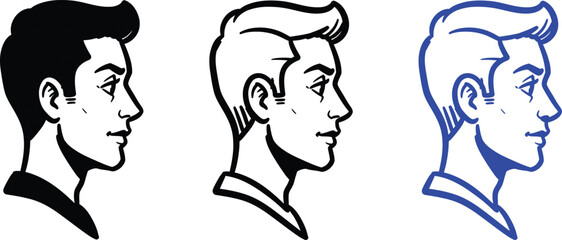 Young man side profile portrait icons set for male avatar vector illustration © Zakriya Graphics