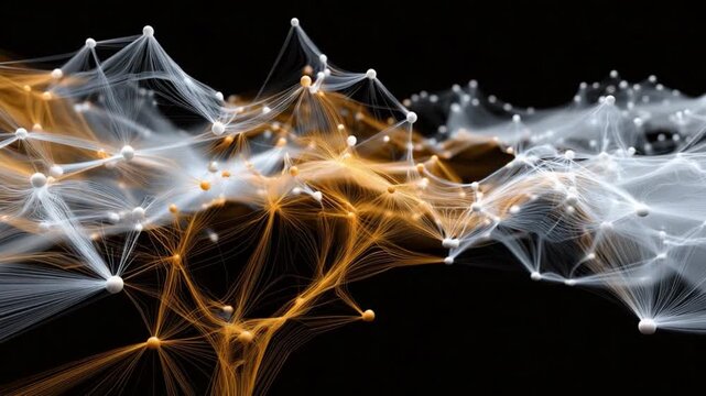 Interconnected Data: An intricate network of data points and lines weaves through the darkness, illuminated by a dynamic spectrum of colors.