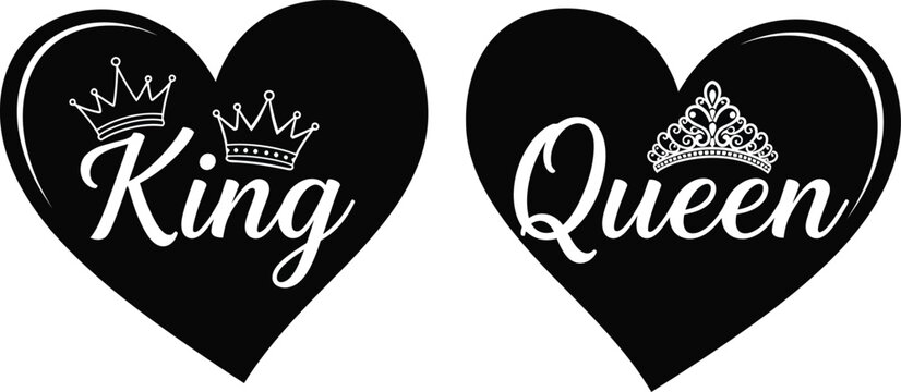 King and queen hearts with crowns design