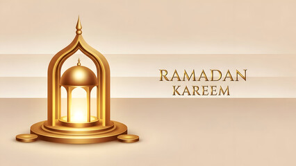 Elegant golden ramadan kareem greeting with traditional islamic lantern and glowing light