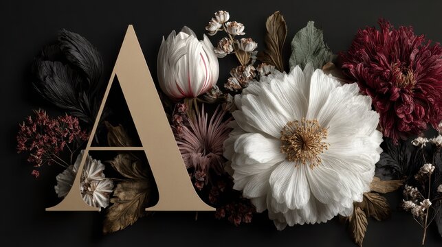 Gold and black letter A with curly details displayed on a dark background for design or branding purposes