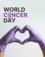 World Cancer Day Awareness Poster with Purple Ribbon | Together We Can Fight Cancer