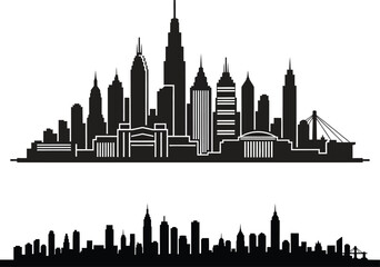 Naklejka premium City skyline silhouette illustrations in black and white