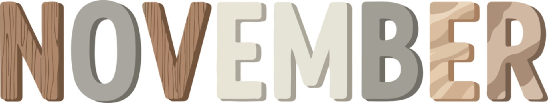 November Text Wooden Letters on a White Background, Highlighting the Month's Arrival