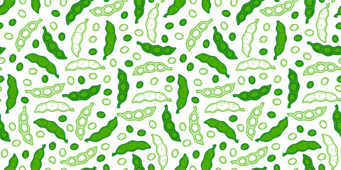 green soybeans or peas pattern background. Soybean seamless pattern background. edamame seamless pattern background. doodle edamame pattern background. 