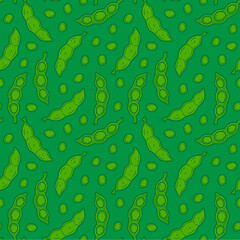 green soybeans or peas pattern background. Soybean seamless pattern background. edamame seamless pattern background. doodle edamame pattern background. 