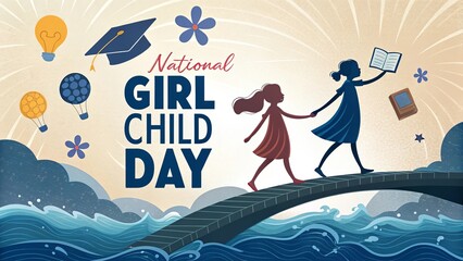 Inspirational illustration promoting National Girl Child Day empowerment theme.