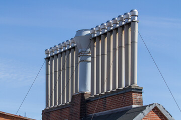 Chimneys on the roof of a food industry