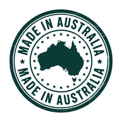 a circular stamp featuring made in australia text and an outline of australia © MSTMORSHEDA