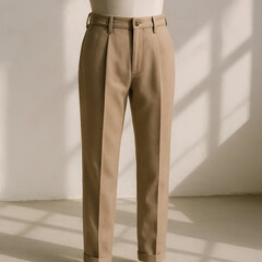 Beige Tailored Trousers for Men &ndash; Elegant Minimalist Formal Pants