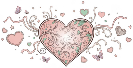 Pink Heart png Floral Decor cutout Romantic Graphic png Ornate Symbol cutout Sweet Motif png Delicate Ornament cutout Pastel Art png Whimsical Drawing cutout isolated transparent background image