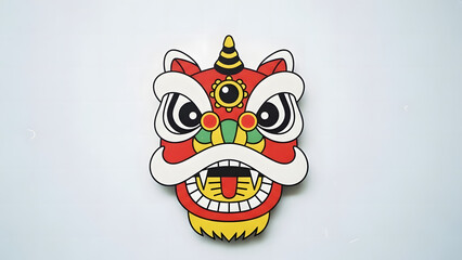 Cute Chinese Lion Head Illustration