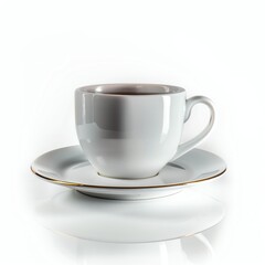 Obraz premium Elegant white cup and saucer on white background.