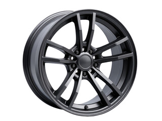 Fototapeta premium A single black wheel isolated on a white surface