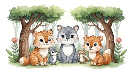 Naklejka premium Adorable forest animals family group