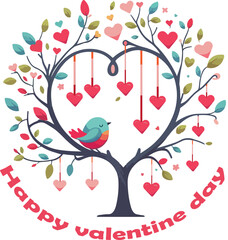 Cute cartoon birds sitting on a flowering tree branch in spring love style vector illustration