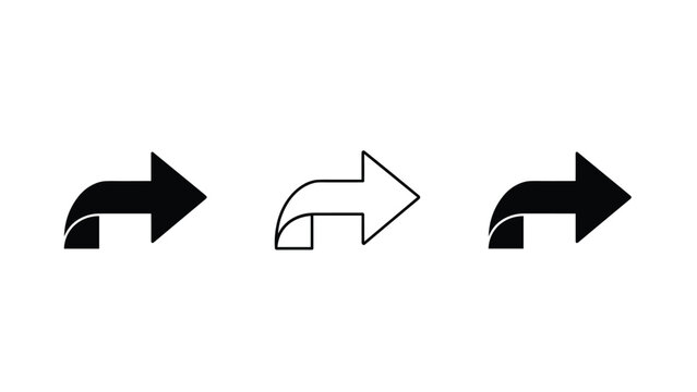 Set of black share arrow icons in various styles including solid fill outlined and stylized shapes for modern website and application interfaces.