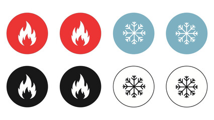 Temperature control icons: set of fire and snowflake symbols for heat and cold