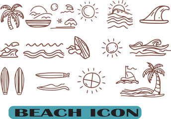 Summer icons vector set with food travel and sea doodle illustrations