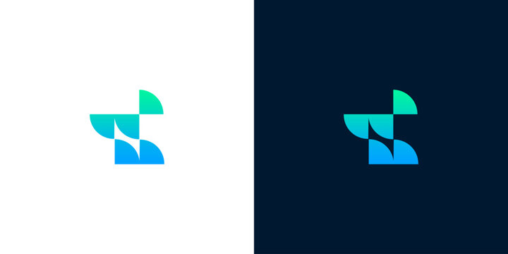 Abstract modern geometric logo design featuring interconnected blue and green shapes, ideal for technology, digital, or corporate branding applications, representing connection and innovation