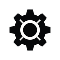 Black gear icon for settings and configuration isolated on white background