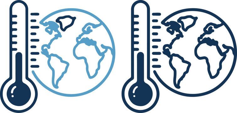 Vector illustrations of thermometers with globe on for climate change