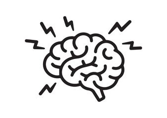 Brain with lightning Line Art Icon, Outline Stock Vector Illustration