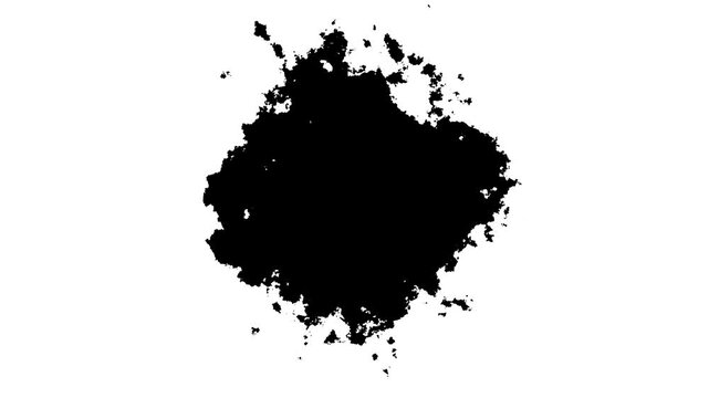 ink drop spreading animation, 4k overlay with alpha channel. Black ink stain spreading in water, Ink transition splatter in water black watercolor ink drops background.