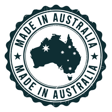a circular stamp design depicting australia with made in australia text