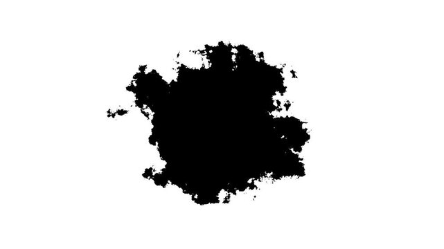 Black ink splash transition overlay, 4k loopable liquid paint bleed on alpha channel.