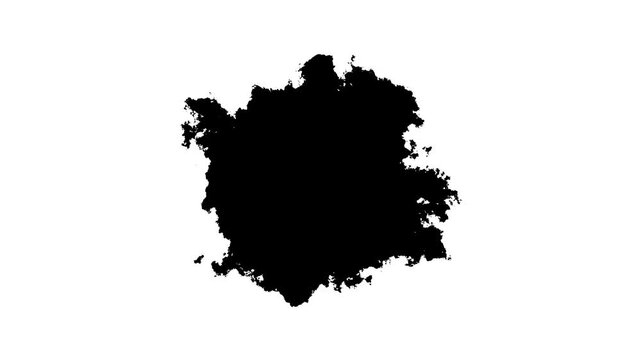 Black ink stain spreading in water, ink transition splatter. black ink splash and blot reveal, 4k loopable overlay.