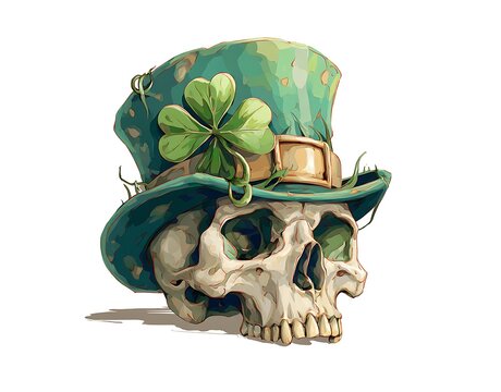 st patrick s day skull with green hat and shamrock